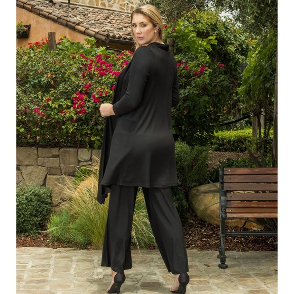 FunFash Long Ribbed Black Cardigan Made in USA - Picture 5 of 9